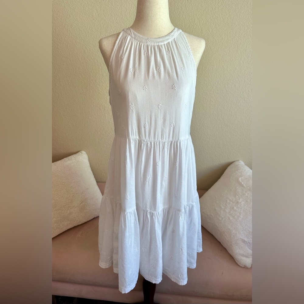 OLD NAVY White Eyelet Embroidered Swing Tiered Mini Dress Women’s S Cottagecore - Picture 1 of 12